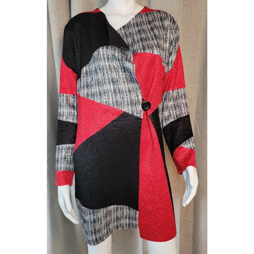 Travelers Collection Chico's 1 Button Cardigan Patchwork Textured Size 2 (US 12)